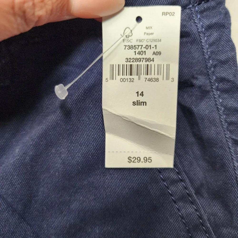 Gap Chino Shorts‎ Kids 14 Slim Navy Blue Stretch Twill New With Tags 738577-01-1